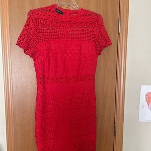 Short Sleeve Red Crotchet Bodycon Dress